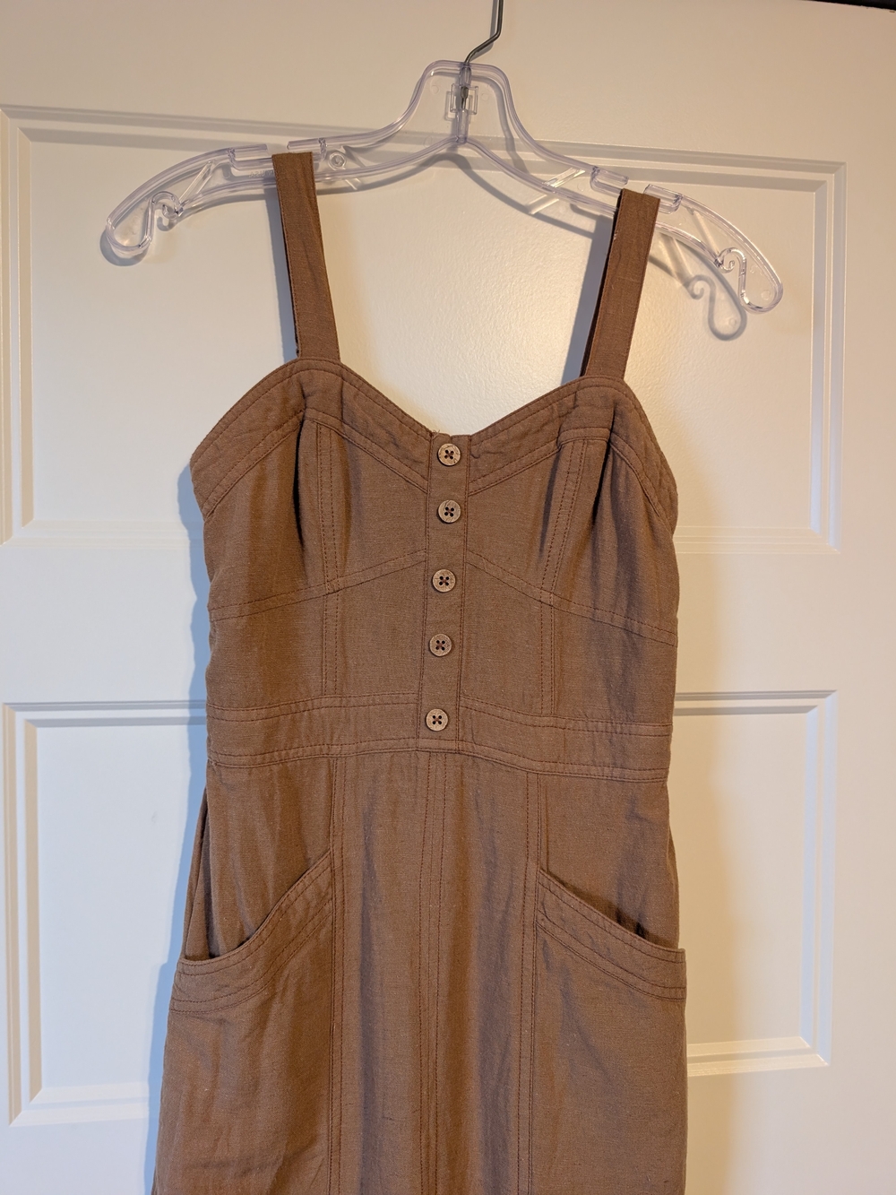 Women's Brown Button-Front Sundress with Pockets - Picture 2 of 5
